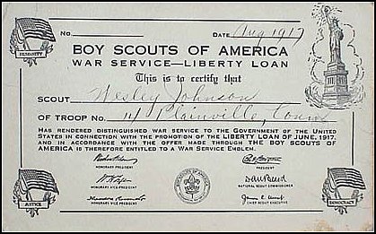 Boy Scouts War Service Certificate