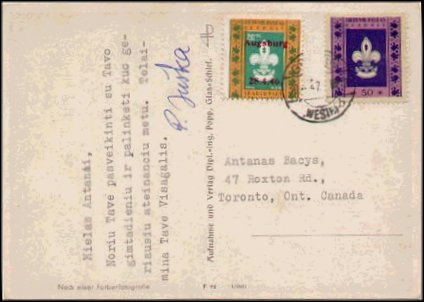 Postcard addressed to Canada