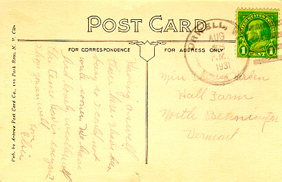 Very Early Artvue Style Vermont Card - back
